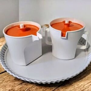 Vintage Tupperware White and Orange Sugar and Creamer Set